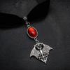 Gothic European Dark Style Bat Plush Choker with Ruby Pendant