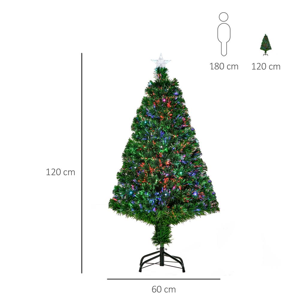 120cm Glasfaser-Weihnachtsbaum Künstlicher Weihnachtsbaum mit 16 LED-Lichtern in 3 Farben und PVC-Zweigen