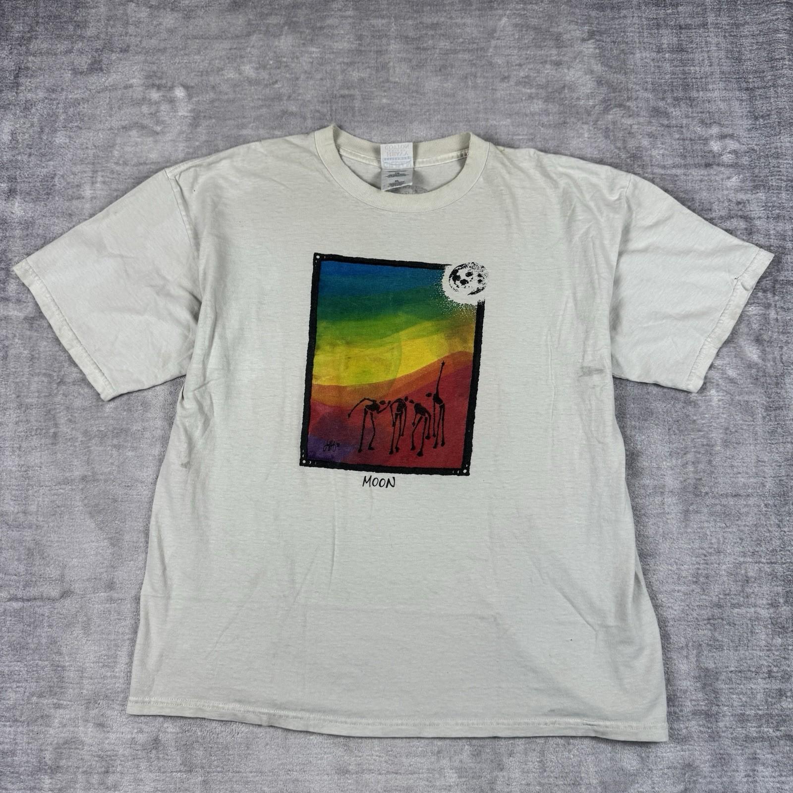 Vintage Artburn  Mens XL White Y2K Rainbow Cave Art Moon Double Sided Unisex T-Shirt XXXXL