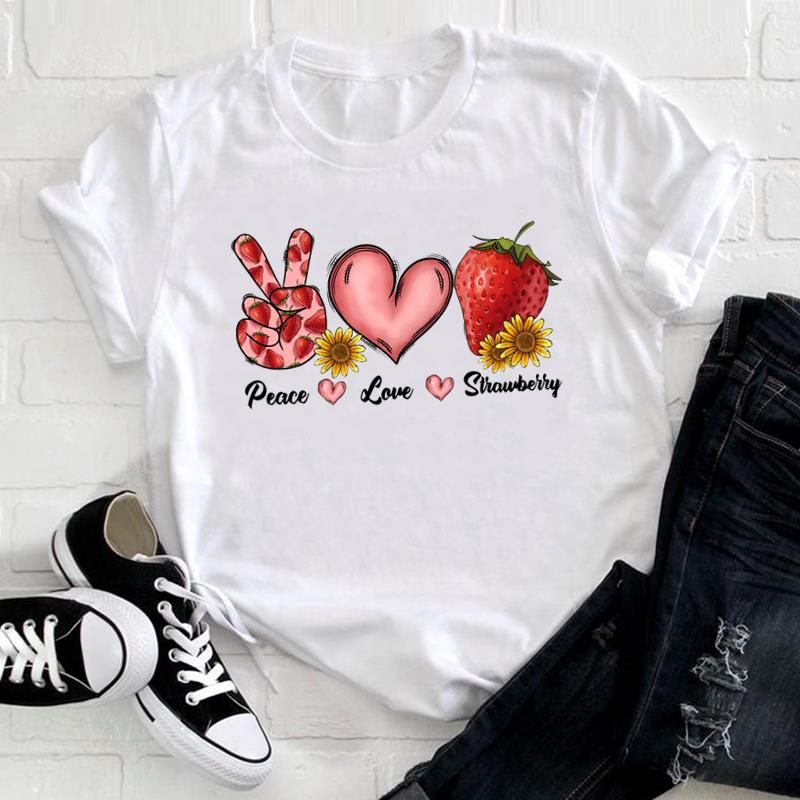(European Size) Love Heart Tee Top Fashion T Shirt Watercolor Trend Cute Women Print Lady Female  Clothing Casual Short Sleeve Graphic T-shirt