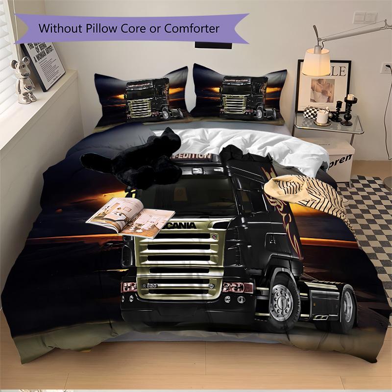 Set Lenzuola 3 Pezzi Stampa Camion Edizione Scania Copripiumino Con 2 Federe Cuscino Casa Regalo di Compleanno