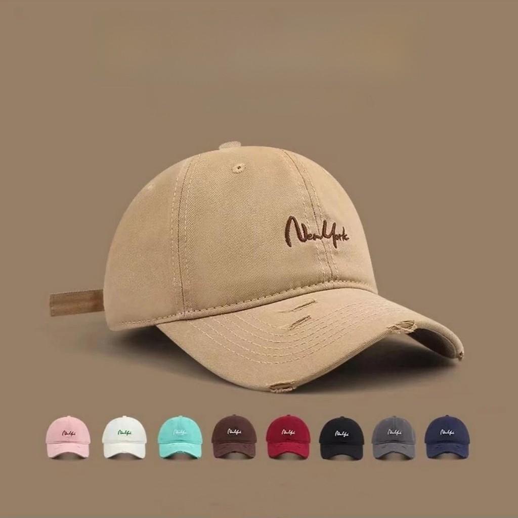 Cotton Baseball Cap With Embroidered Letters And Wide Brim For Sun Protection