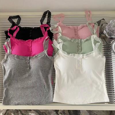 Reine Begierde Spitze Knopf mit Brustpolster Hosenträger Weste Weiblich Spice Girls Mode Basis Schöner Rücken Sommerkleidung Außerhalb des Tops