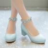 Size30-43 Girls Dress High Heel Shoes Women Strap Pumps Sweet Flower Platform High Heels Round Toe Party Wedding Shoes Princess