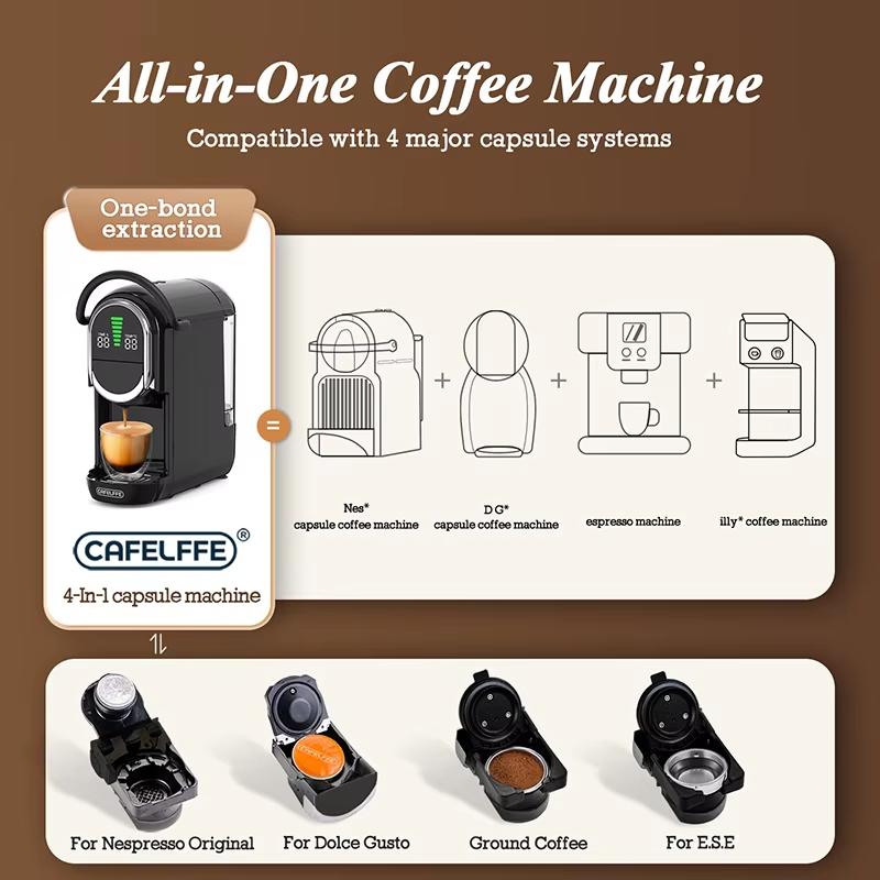 New Cafelffe MK-609S 4in1 Coffee Machine Dolce Gusto Nespresso Capsule ESE Pod Ground Coffee Coffee Cafeteria 19Bar Hot/Cold,Gift for Lover