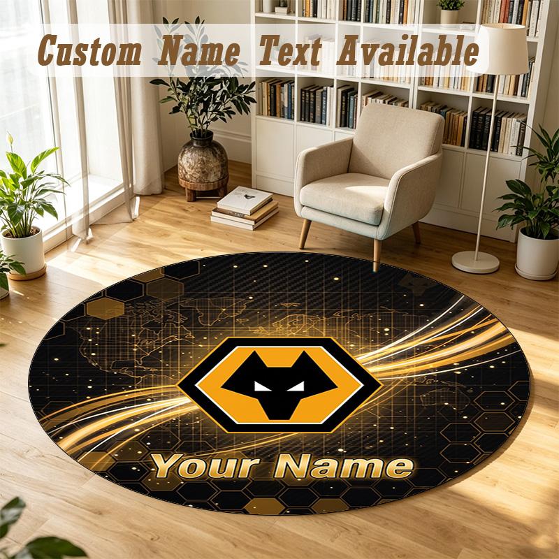 Round Rug Custom NameWolverhampton Wanderers Football Pattern Non Slip Carpet Home Floor Decor