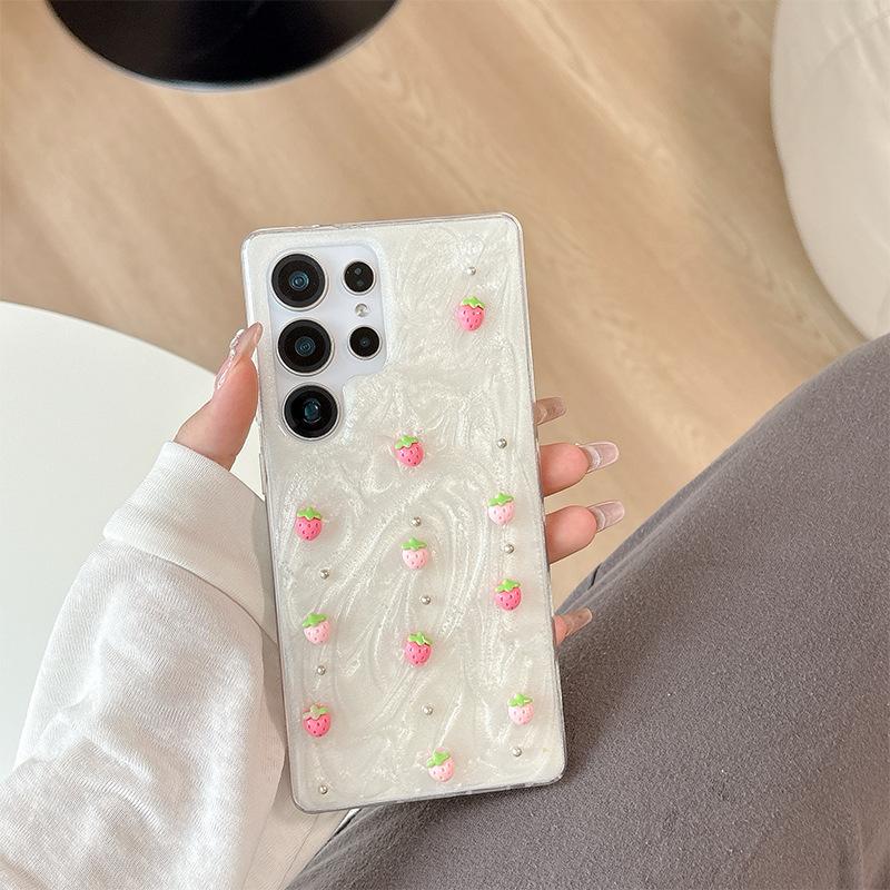 

Drop Glue 3D for S25ultra Sparkling Powder Strawberry Phone Case S24 Flower Transparent S23 Fashion A16 Women s Edition For Samsung A14