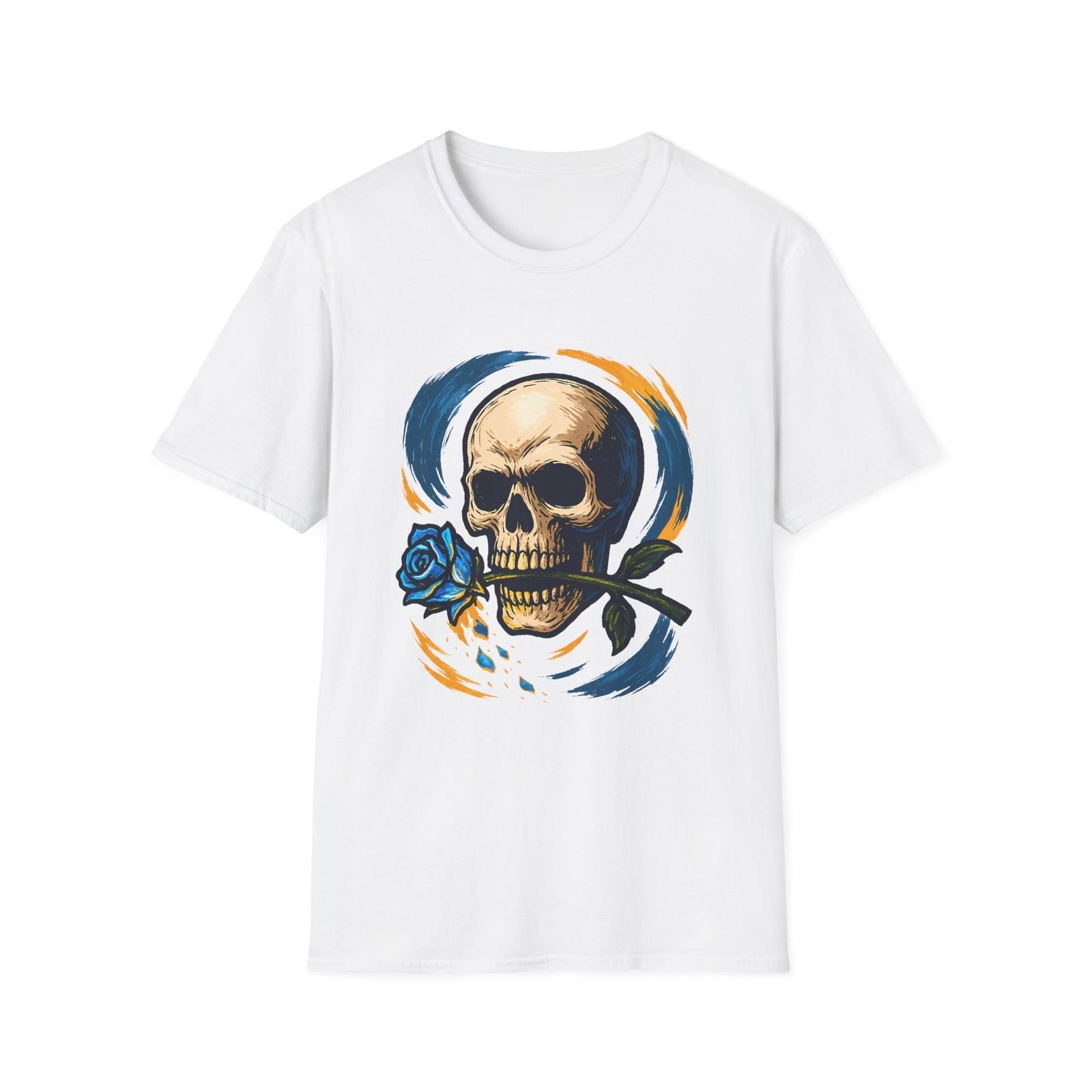 Unisex Softstyle T-Shirt Skull Blue Rose Gothic S