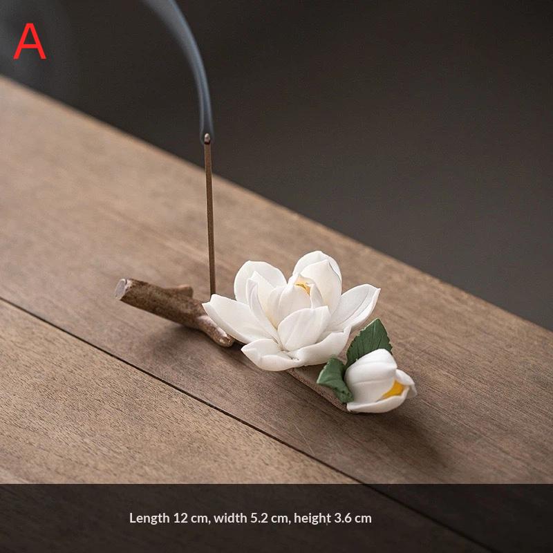 

Ceramics Pear Blossoms Incense Holder Chinese Style White Flower Shape Incense Stick Stand For Home Desktop Decor