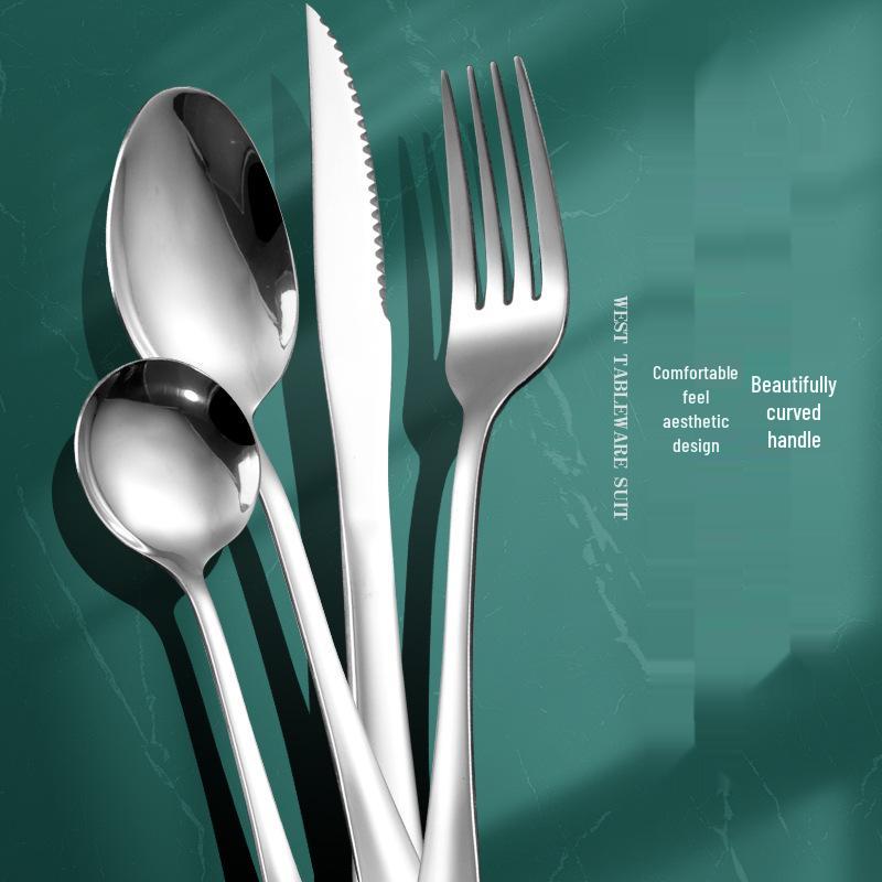 1010 Stainless Steel Western Cutlery Set: Knife, Fork, Spoon, Dessert & Coffee Spoon, Steak Knife.