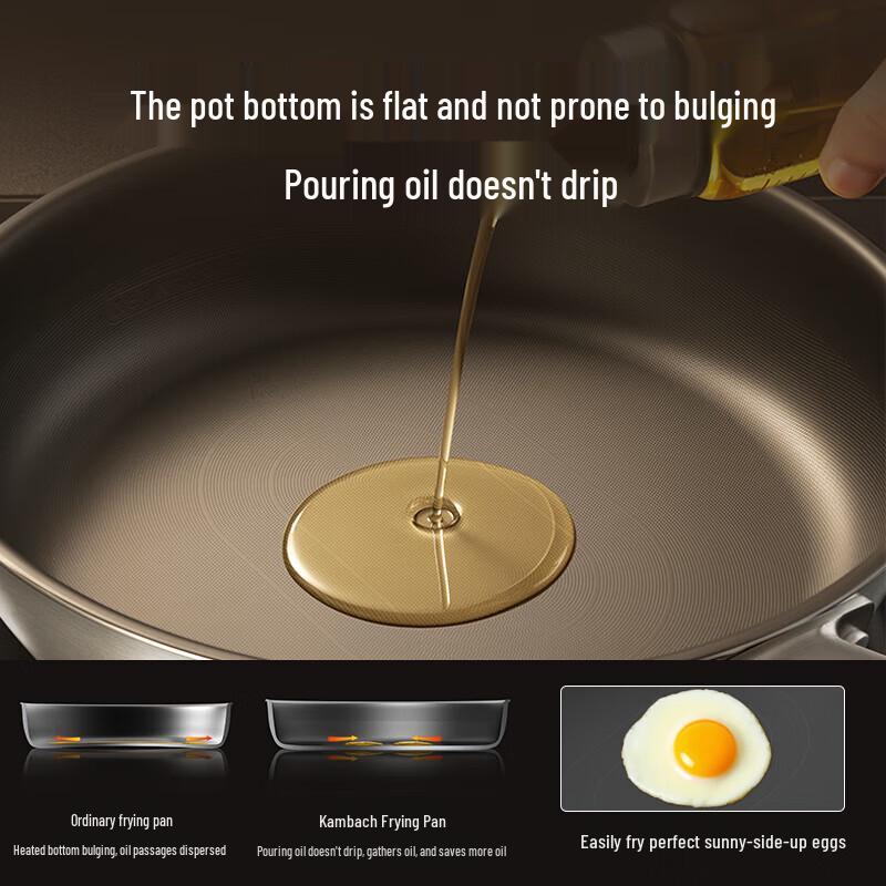 28cm 316L Stainless Steel Antibacterial Frying Pan with Lid (No Coating)