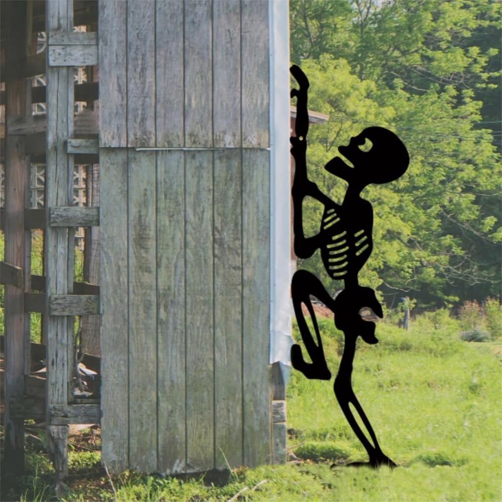 Halloween Garden Metal Stakes Black Skeleton Silhouette Decorative Stakes Outdoor Decor For Yard,Halloween Decorations (Black, L)