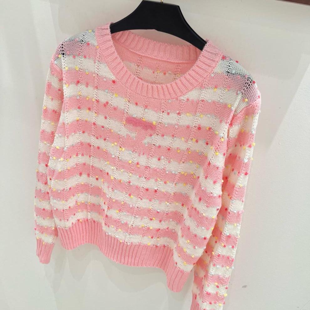 Trendy Knitted Sacai Nanyou European Stripe Crochet Long Sleeve with Colorful Dots for Early Autumn