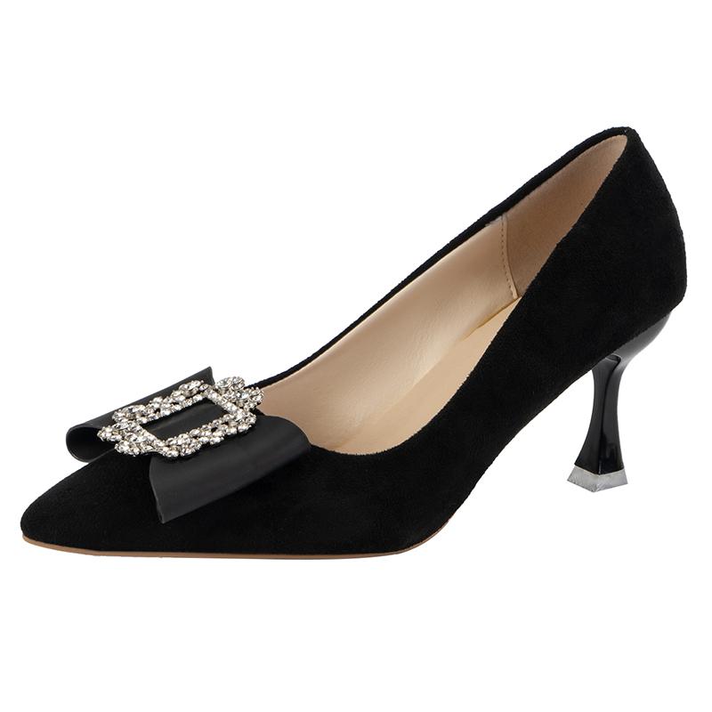 Fashion French Pointed Toe Rhinestone Heels Women's Fall New Shallow Slip-on Stiletto Plus-Size Professional Single Shoes