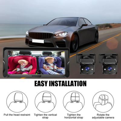 6,8 Zoll 1080P Display Auto Babykamera Zweikanal mit 2 IR Nachtsichtkameras und 150° Weitwinkel Sichtwinkel Automobil Babykamera