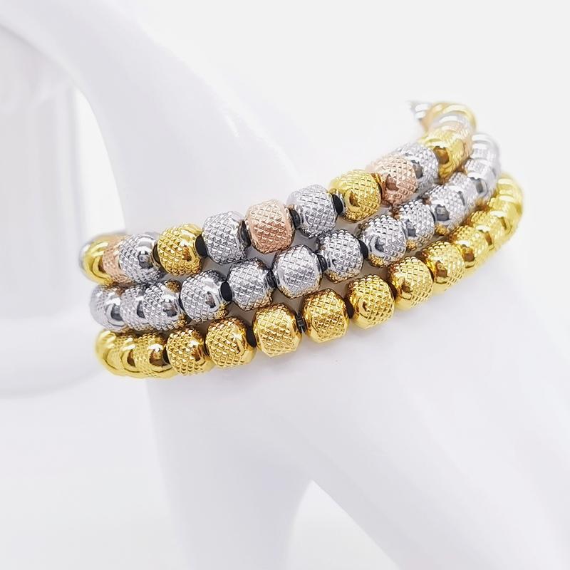 Virgin Mary Stainless Steel Cross Charms Women's Anniversary Bracelet 18K Gold Plated 4mm 5mm 6mm Beads