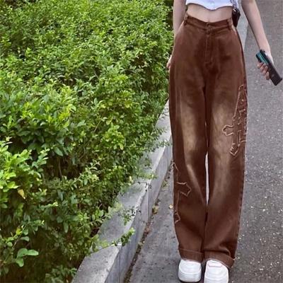 2022 herbst Koreanische stytle Trend Vintage Mode Jeans Hosen für Frauen Gerade Baggy Frau Hosen Hippie Hose Patchwork Cowboy