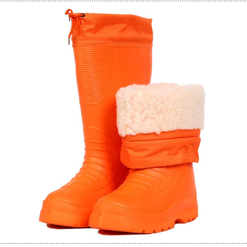 Waterproof Men's Rain Boots Cotton Lightweight Anti Slip Women's Boots EVA Thickened Plush Men Fishing Shoes Outdoor Snow Boots