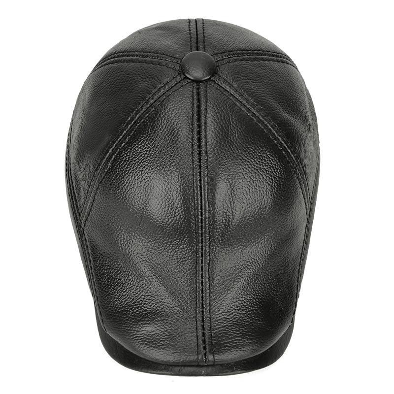 Northwood Genuine Leather Berets with Earflaps Winter Visors Hat Cow Berets Cap Thick Warm Peaked Cap Men for Adult