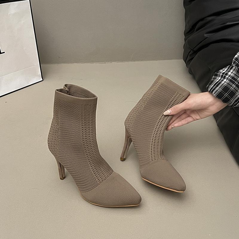 Knitting High Heels Ankle Summer Ladies' Cool Boots Mesh Stiletto Fashion Pointed-toe Women Shoes 2025 Designer Goth Boots Women