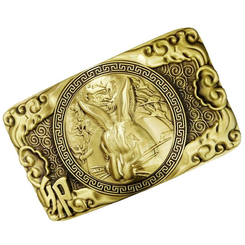 Zodiac Pure Copper Belt, Button Head Men's 3.8 Belt, Head Brass Solid Full Brass Belt Head Clip