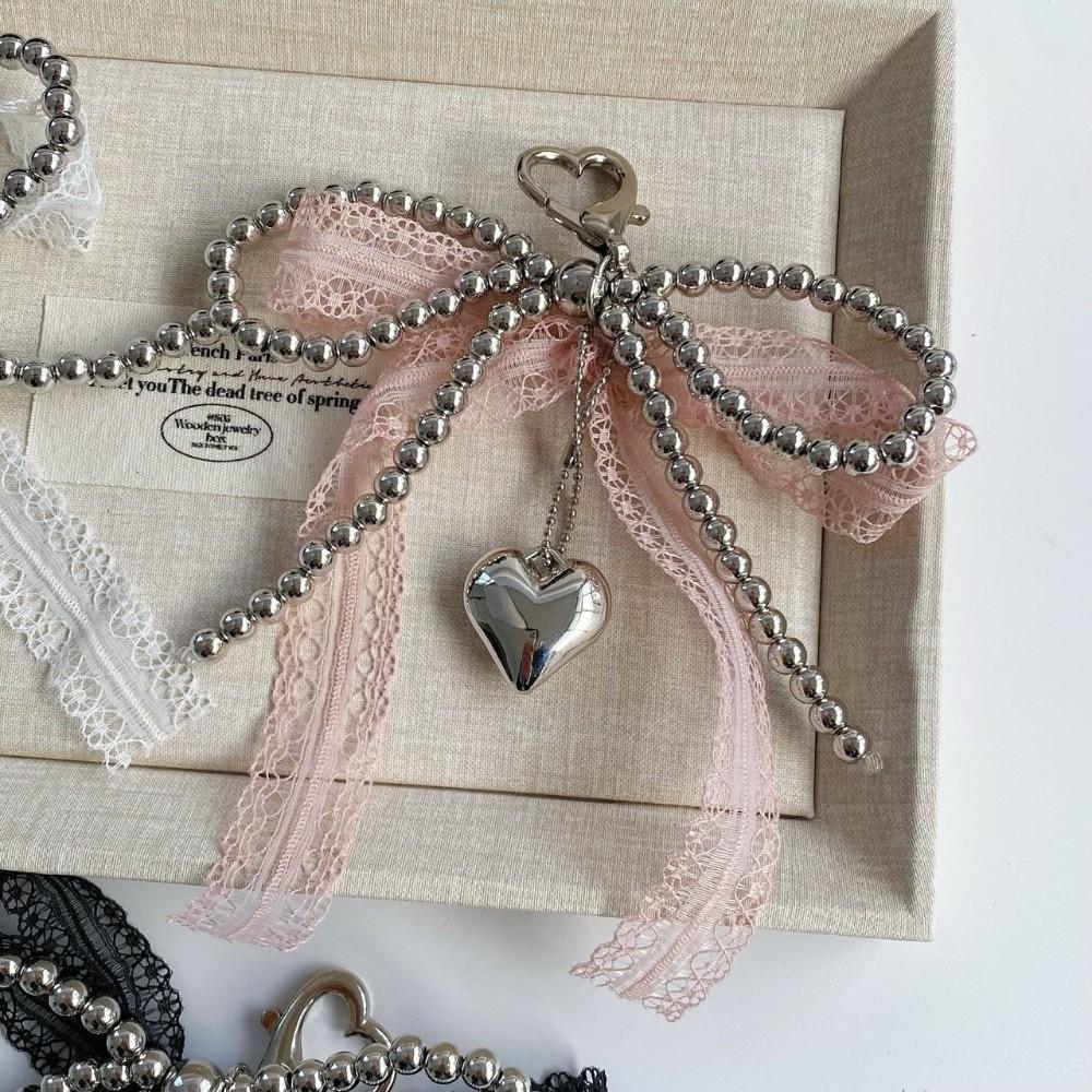 

Punk Lace Bowknot Keychain Sweet Beaded Pendant Keyring Exquisite Keyring Backpack Accessory рожевий