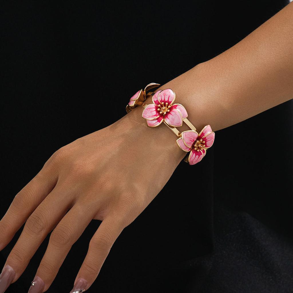 Simple Oil-Infused Flower Earrings And Necklace Set - Casual Jewelry Set For Women