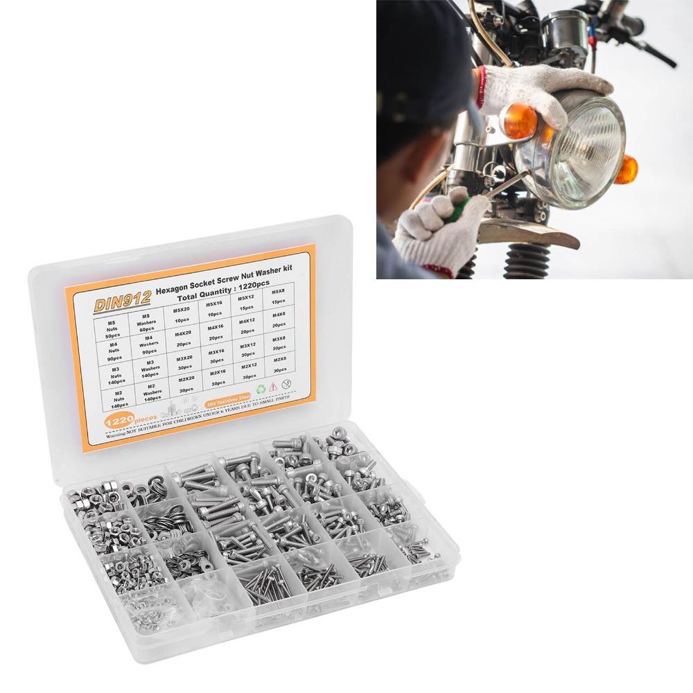 1220pcs Metric Screw Nut Washer Assortment Durable Fastener Assortment Kit Furniture Assembly