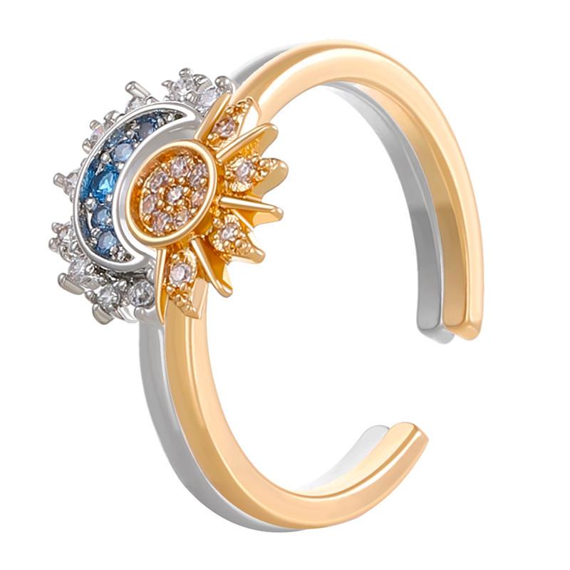 Ftcy Verstellbarer Funkelnder Mond Sonne Stern Ring Für Damen Paar Eleganter Fingerring Hochzeit Party Schmuck Geschenke Zubehör