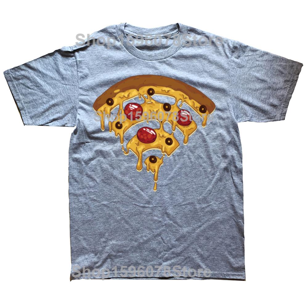 Funny Cool Wifi Pizza Internet Graphic T Shirts Men Pure Cotton Humor Streetwear Tee Shirt Short Sleeve Unisex Loose Clothing