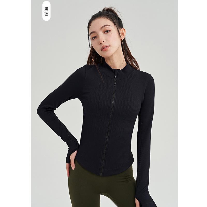 Spring and Summer New Sports Jacket Jumping Exercise Running Zipper Cardigan Knitted Stand-up Collar Slim and Thin Fitness Yoga Clothes Women