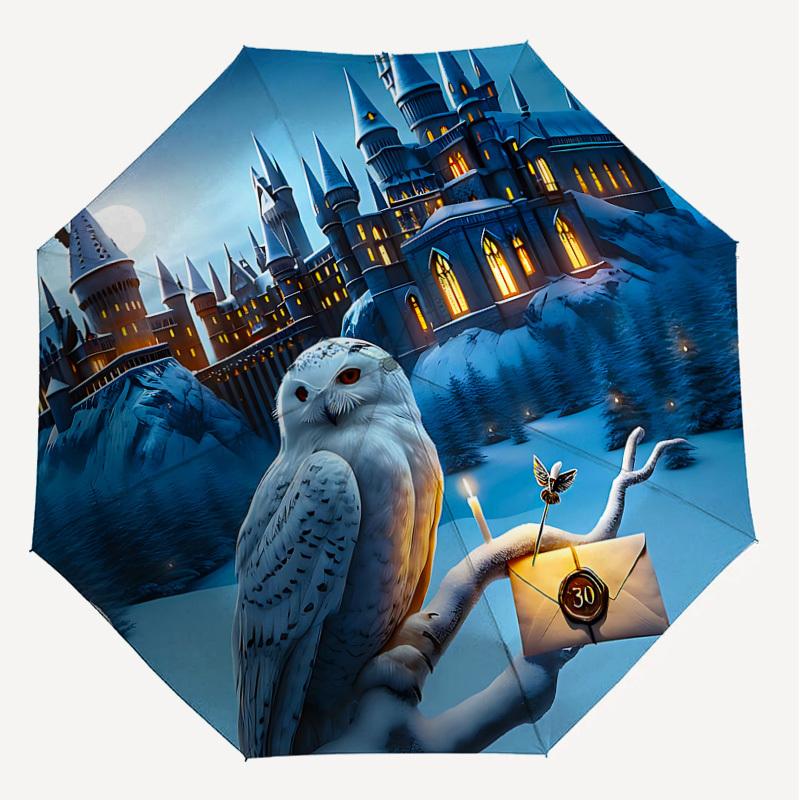 1PC Hogwarts Owl Umbrella-8-Rib Reinforced, Automatic Open, Lightweight & Durable, Cute Fashion Accessory for Outdoor, D2672