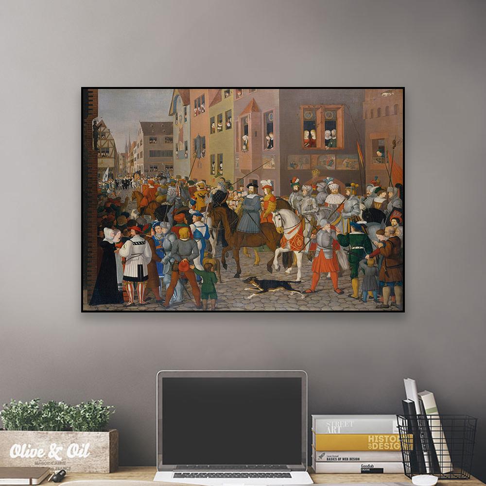 Vintage Oil Painting Prints Entry of King Rudolf of Habsburg Into Basel Poster Franz Pforr Canvas Painting Home Room Wall Decor