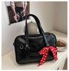 Large Capacity Women's Ribb Shoulder Bags PU Leather Daily Ladies Crossbody Bag Solid Color College Girls Laptop Tote Handbags