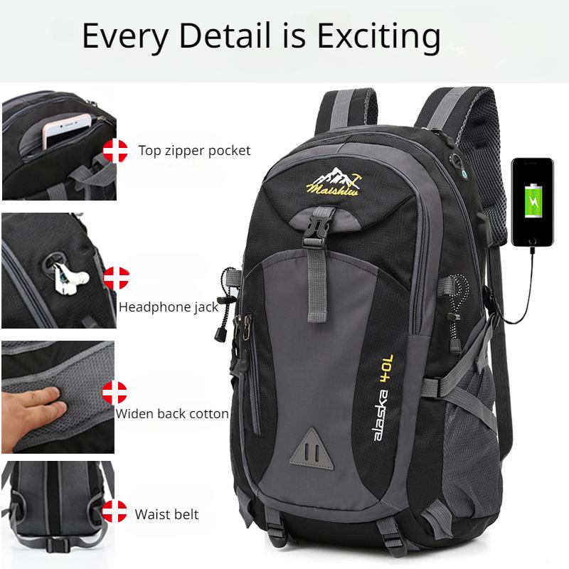 USB Rechargeable Backpack Casual Sports School Bag for Men and Women Lightweight Outdoor Hiking Bag Large Capacity Travel Bag