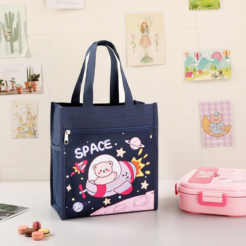 Large Waterproof Lunch Bag Kids - Cute Cartoon Canvas Insulated Food Carrier School Picnic Travel