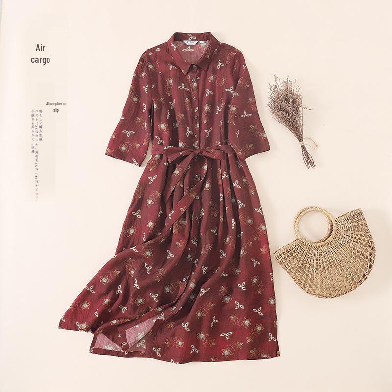 Plus Size Women s French Floral Ramie Shirt Dress - Summer 2026 Collection XXL (135-150 jin)