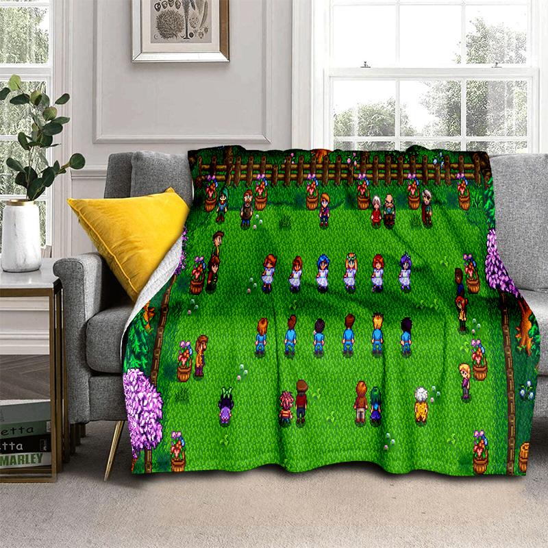 3D Stardew Valley Farm Map Game Cartoon Blanket,Soft Throw Blanket for Home Bedroom Bed Sofa Travel Picnic Cover Kids Gift