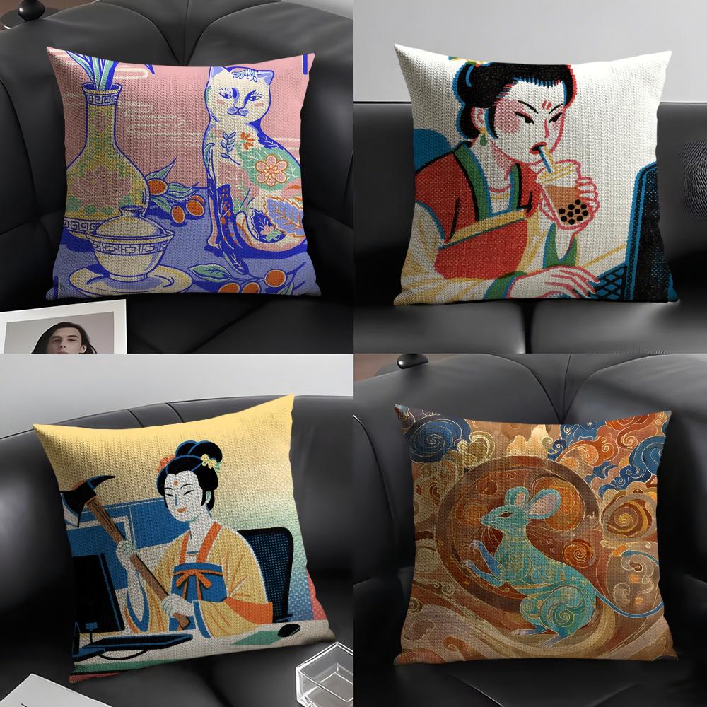 Retro Japanese Style Prints Pillow Case Home Living Room Decoration Linen Pillowcover Pillow Cases Cushion Cover
