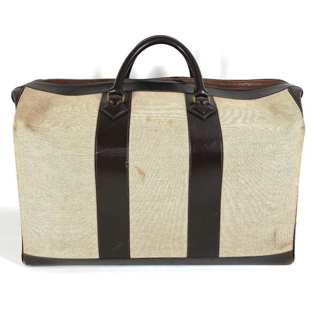 HERMES vintage Bags Travel Bag Duffle Bag Leather/Canvas Beige/Dark brown