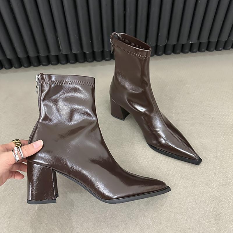 

Зимние ботильоны с острым носком женские толстые высокие каблуки короткие ботильоны свадебная обувь Zapatos De Mujer 35