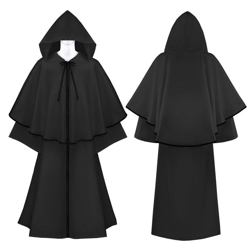 Medieval Hooded Big Cloak Long Sleeves Cloak Halloween Performance Costume Robe Wizard Death Cos Clothing.