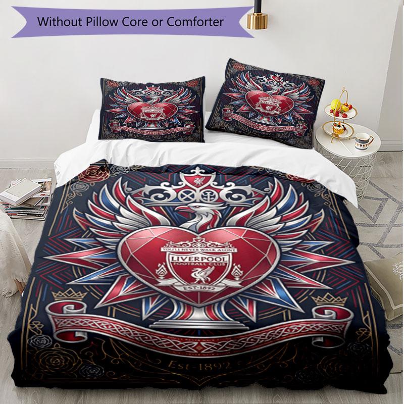 3-teiliges Bettbezug-Set (1 * Bettbezug + 2 * Kissenbezug, ohne Kern), Liverpool Football Club Druck Weiches Ganzjahres-Bettwäscheset, Heimschlafzimmer-Dekoration Geschenk