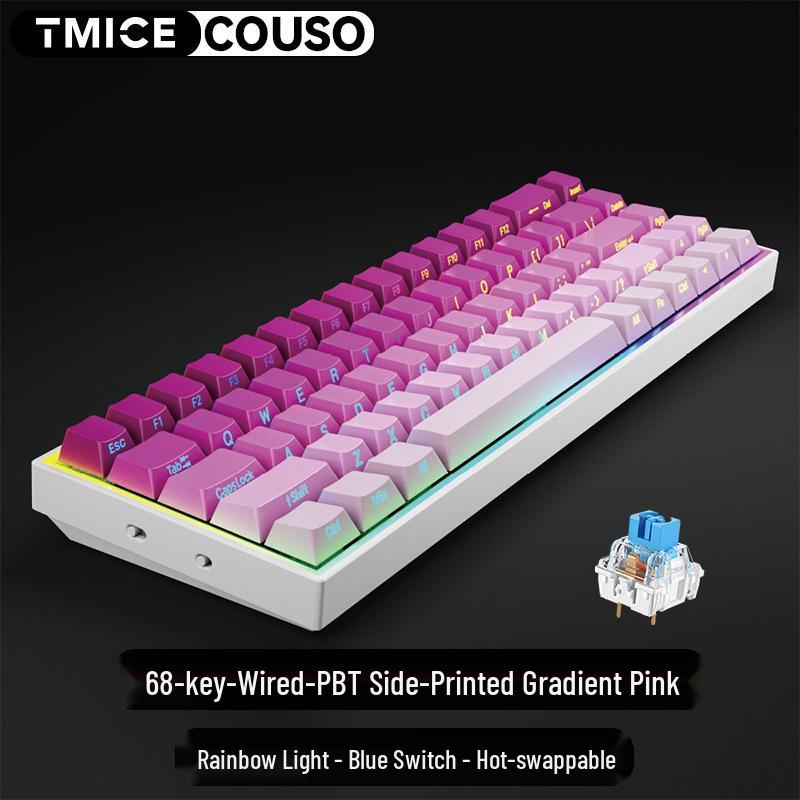 Custom Blue Switch Mechanical Keyboard - 68-Key Wired Office & Gaming with Side-Printed Keys