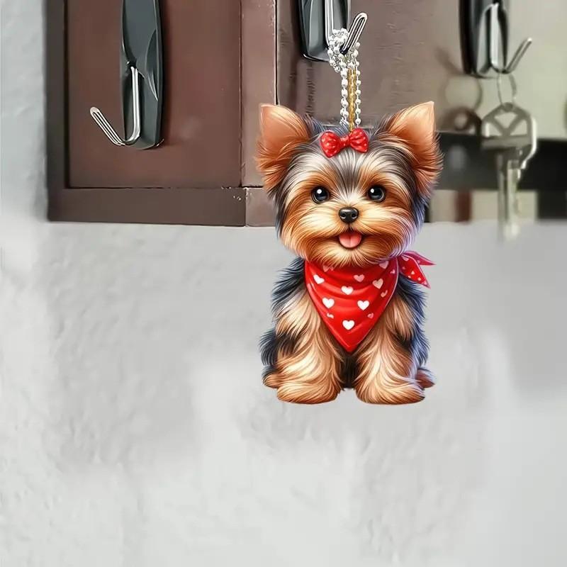 Cute Acrylic Red Scarf Puppy Pendant, Flat Car Decoration, Backpack Charm