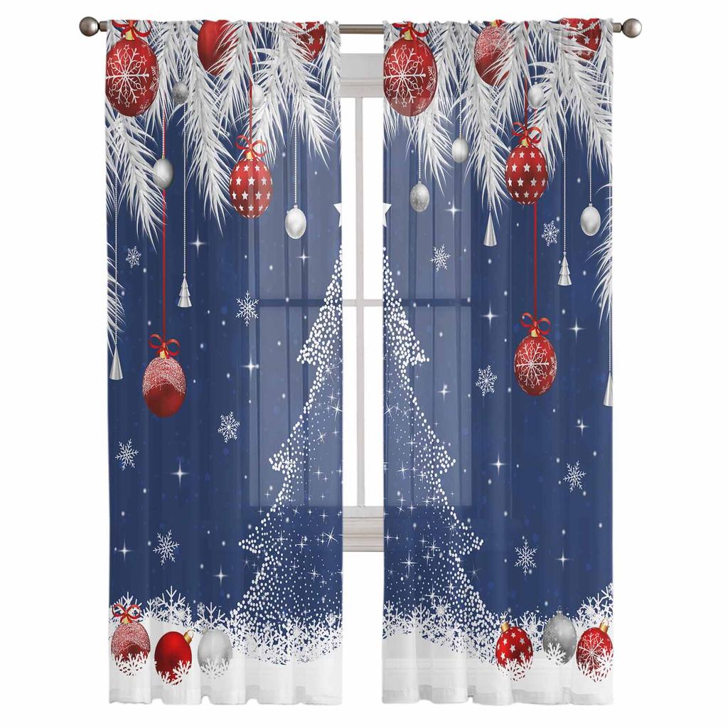 Weihnachten und Winter Silber Zeder Blätter Vorhänge für Wohnzimmer Schlafzimmer Home Dekoration Fenster Voile Tüll Vorhang Vorhänge