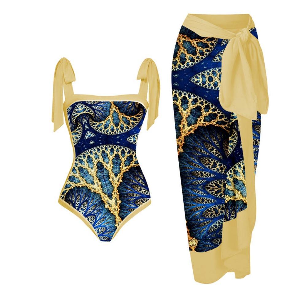 New One-piece Swimsuit Multi-color Printed Hip-wrapped Gauze Skirt Anti-light Two-piece Sunscreen Swimsuit