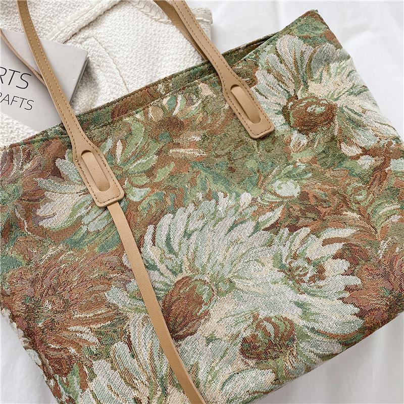 Summer popular single shoulder women's bag new literary oil painting graffiti tote bag casual large-capacity handbag