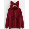 Women's Cat Print Fleece Hoodie - Spring/Autumn Collection