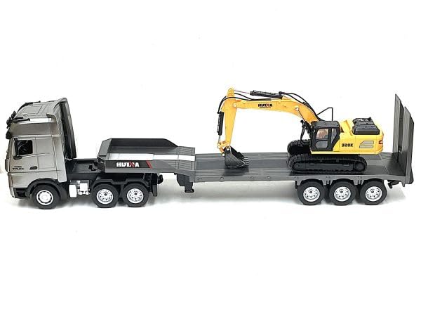 Huina Toys 1552 832mm Long Scale RTR Heavy Equipment Trailer with Power Shovel and Backhoe Figure 2.4GHz 9-Channel 1/18 3-Axle 2-Differential